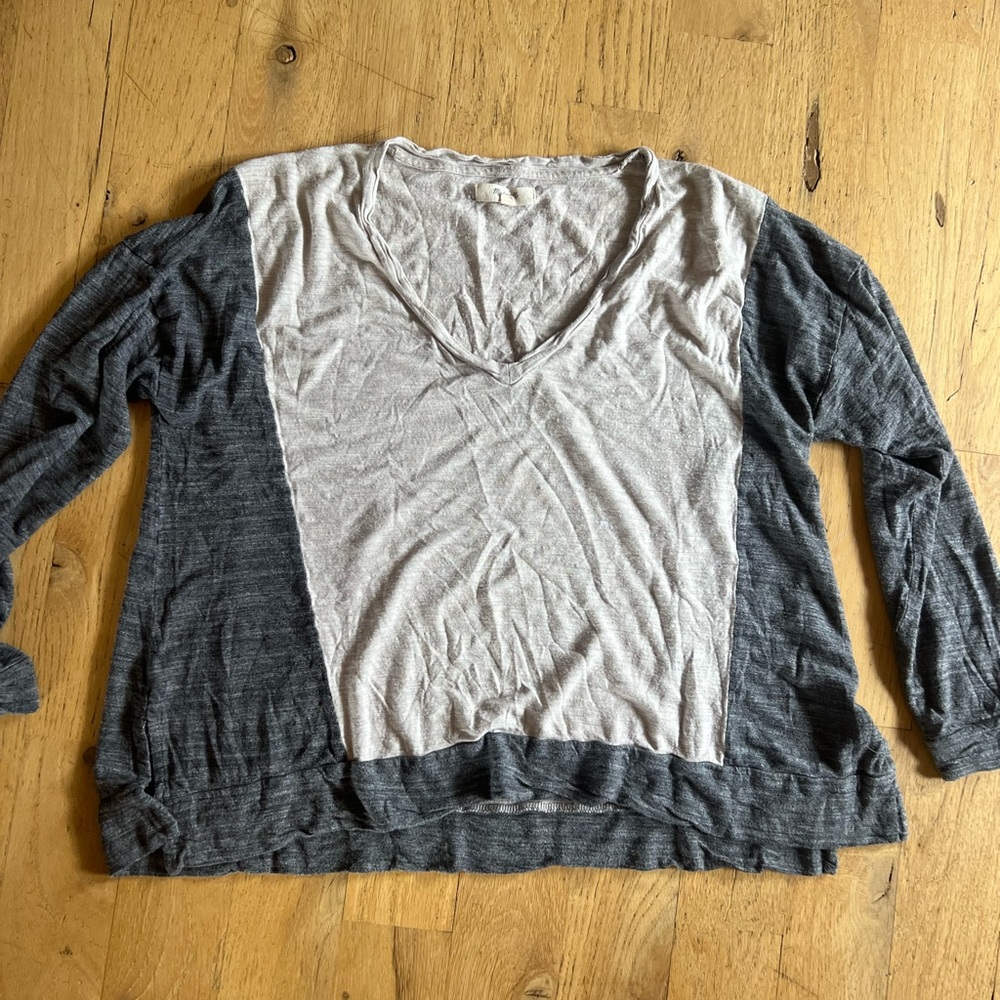 Madewell Gray and Cream Long Sleeve Top